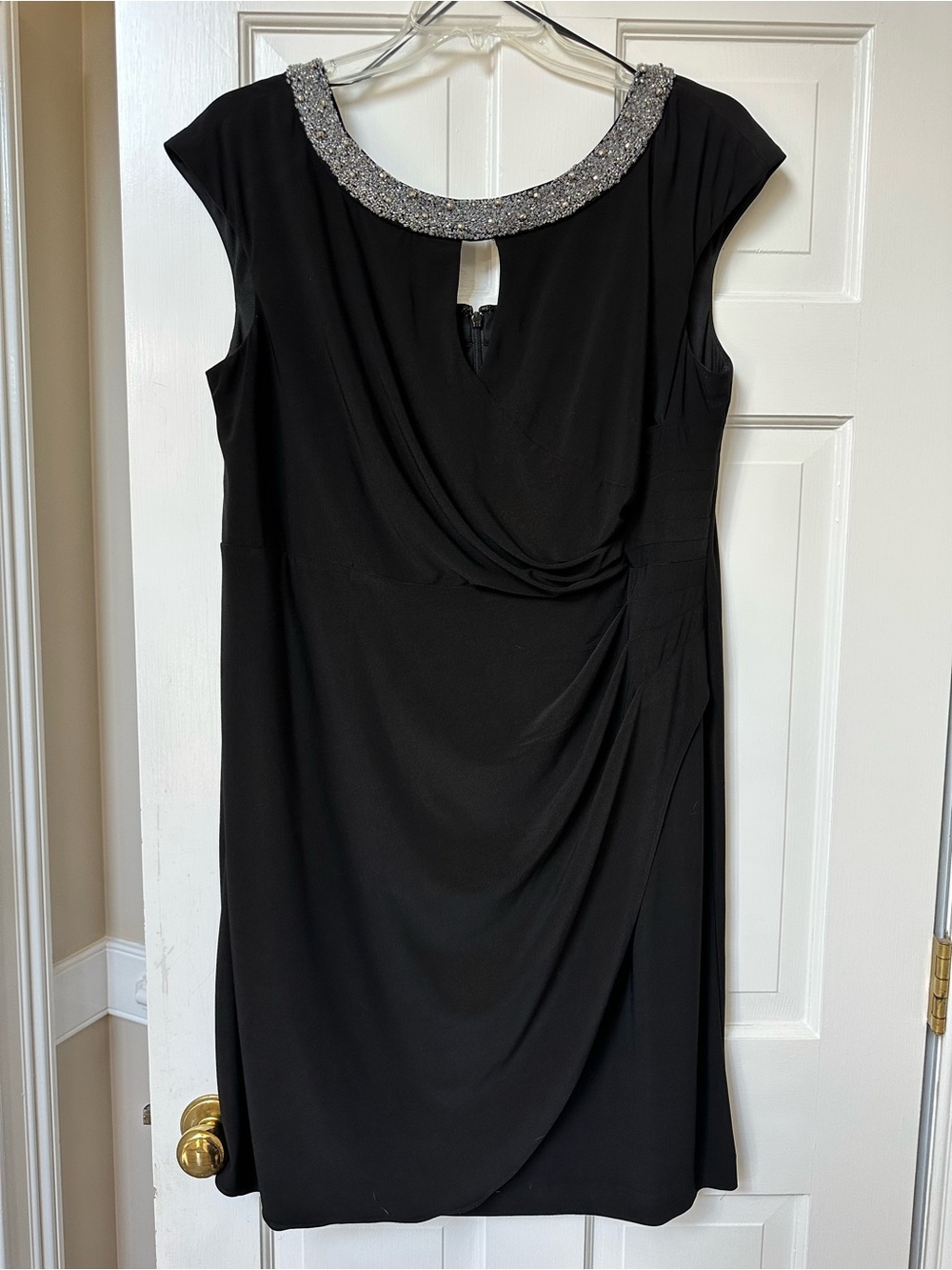 Alex Evenings Black Midi Dress with Silver Beaded Collar